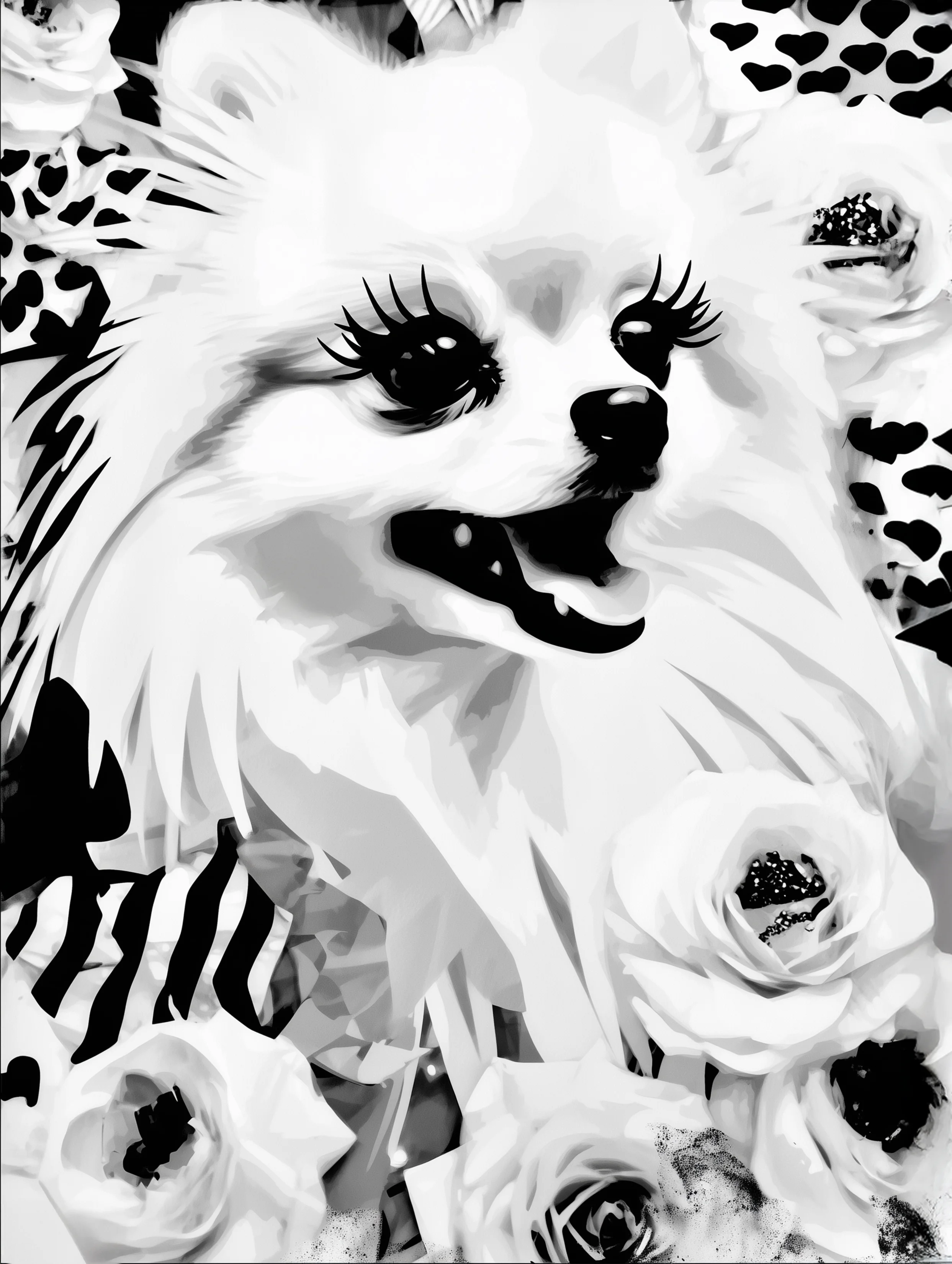 Free printable dog coloring page for adults featuring pomeranian with long lashes